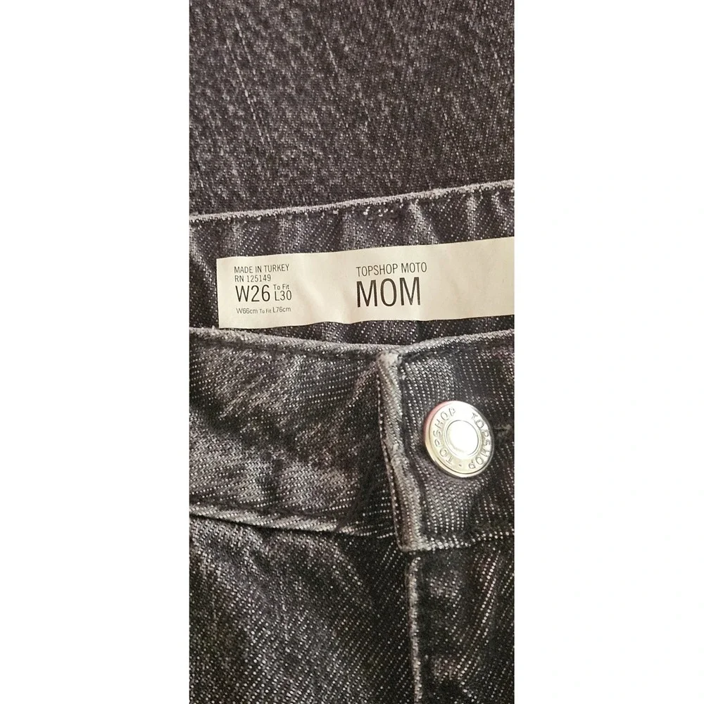 NWT‎ TOPSHOP MOTO MOM woman Sz W26 black wash denim jeans